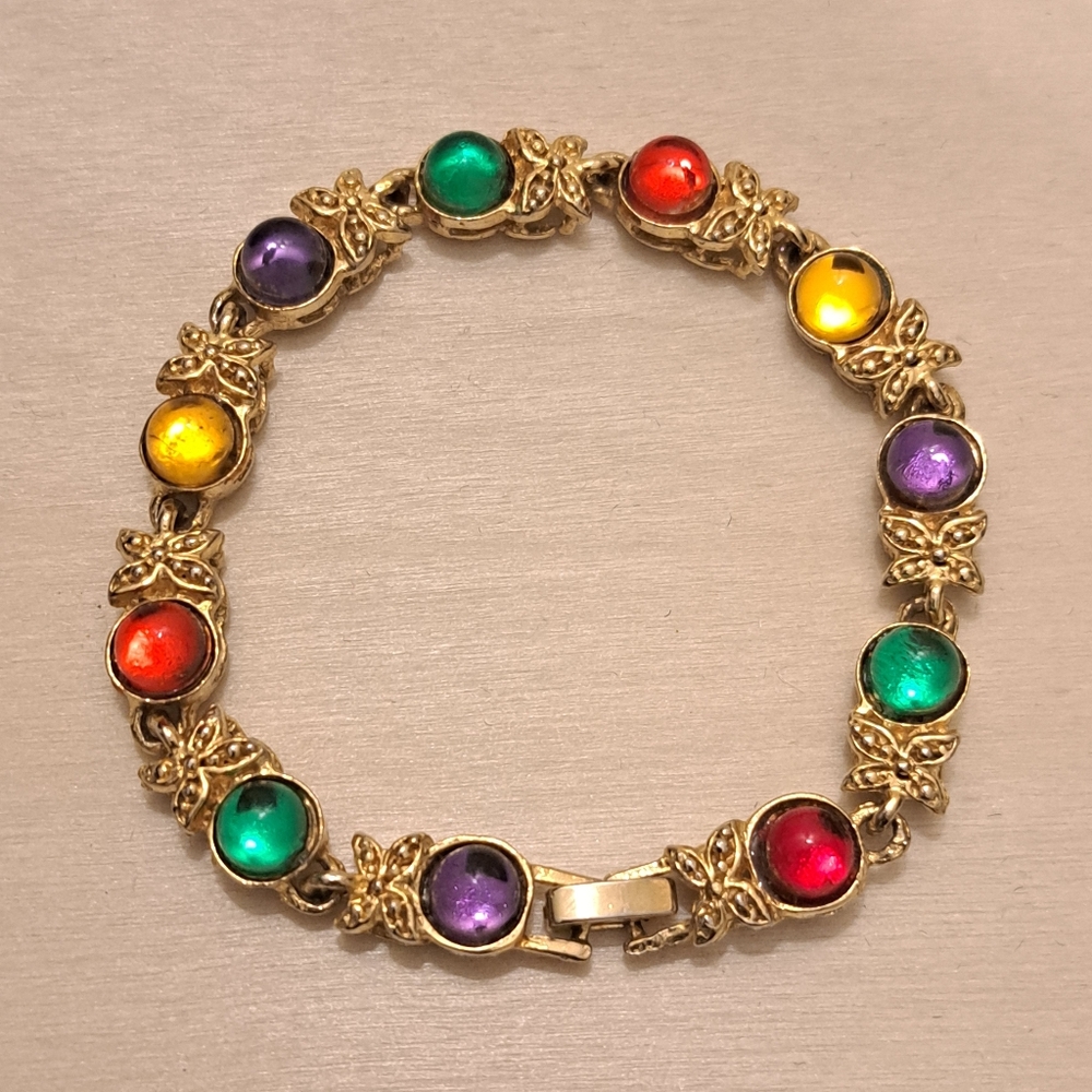 Vintage Gold Tone Multicolored Gem Bracelet